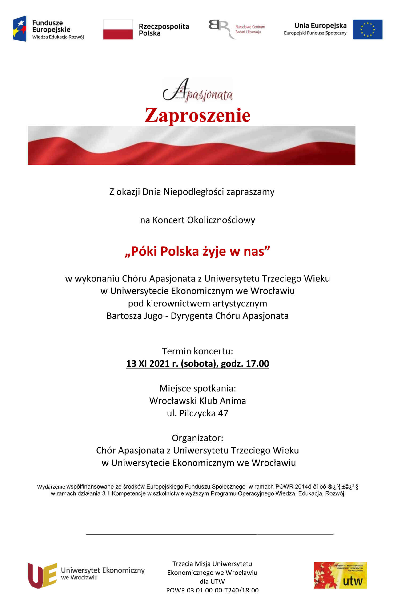 Koncert Okolicznościowy „Póki Polska żyje w nas” – wstęp wolny