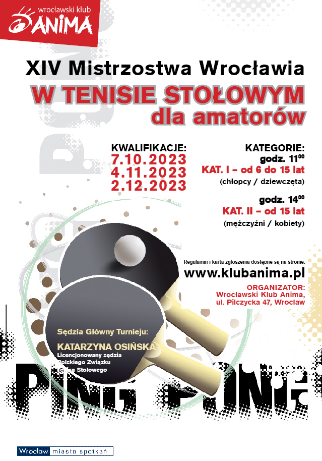 Zmiana listopadowego terminu kwalifikacji do XIII Mistrzostw Wrocławia w Tenisie Stołowym dla amatorów