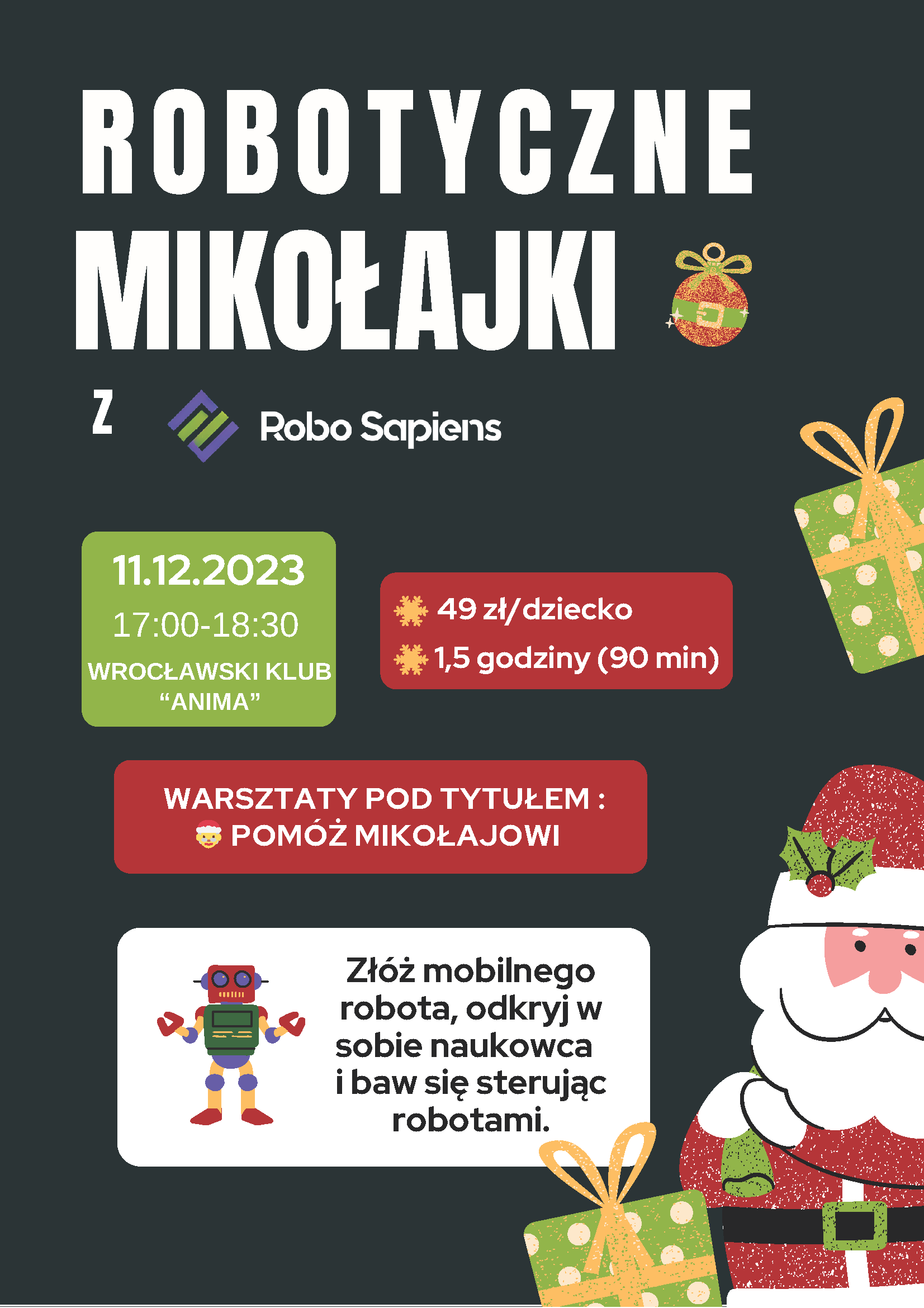 Mikołajkowe Warsztaty Robotyczne 11.12.2023, godz. 17.00 – 18.30