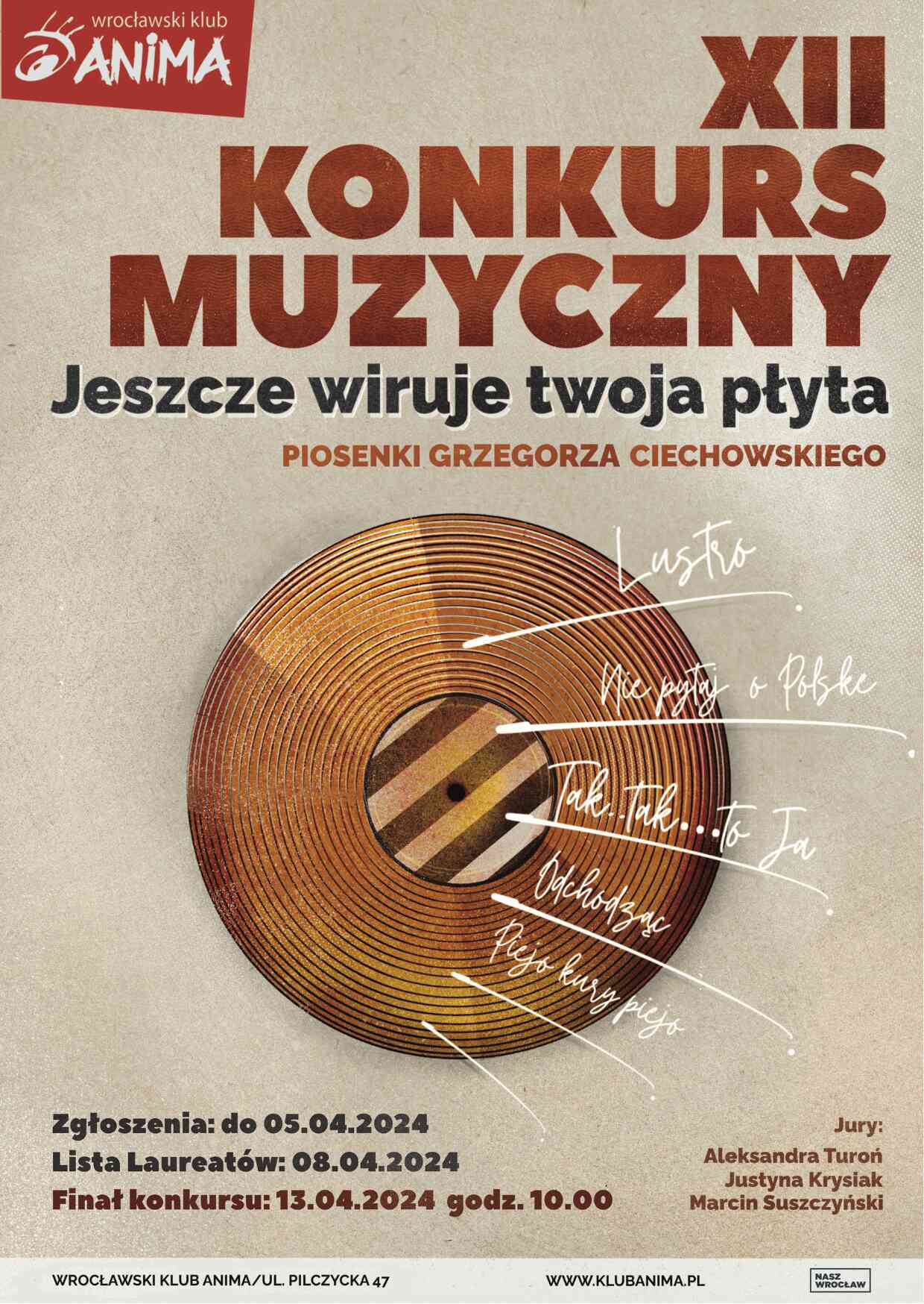 XII konkurs piosenki „Jeszcze wiruje Twoja płyta – piosenki Grzegorza Ciechowskiego”